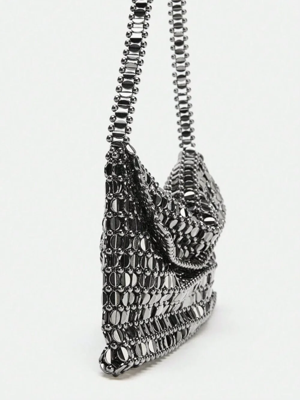 Silver Casual Women's Beaded Square Flap Shoulder Bag
